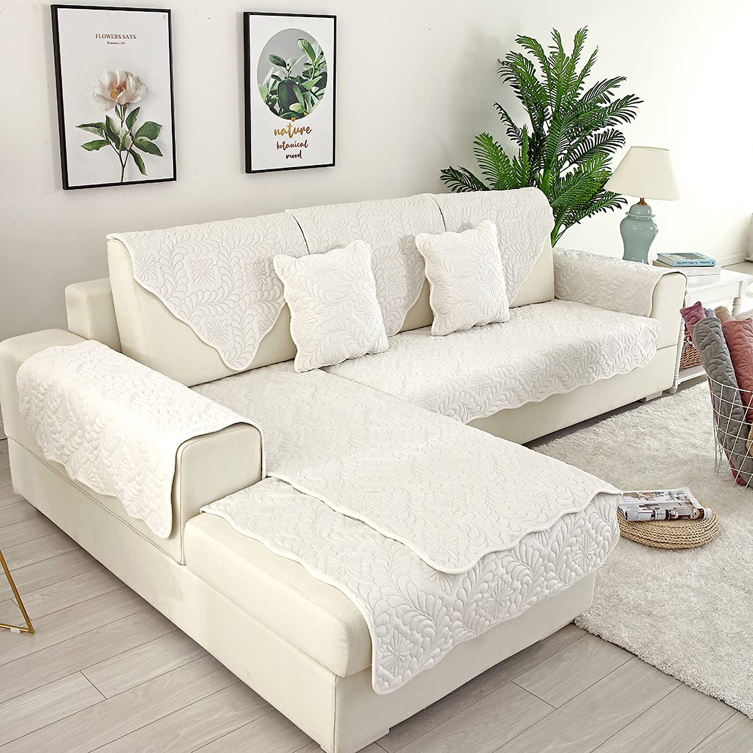 Velvet Quilted Sofa Cover - Soft Non-Slip Sectional Couch Slipcover for Pets, Fits L-Shaped & Recliner Couches (36
