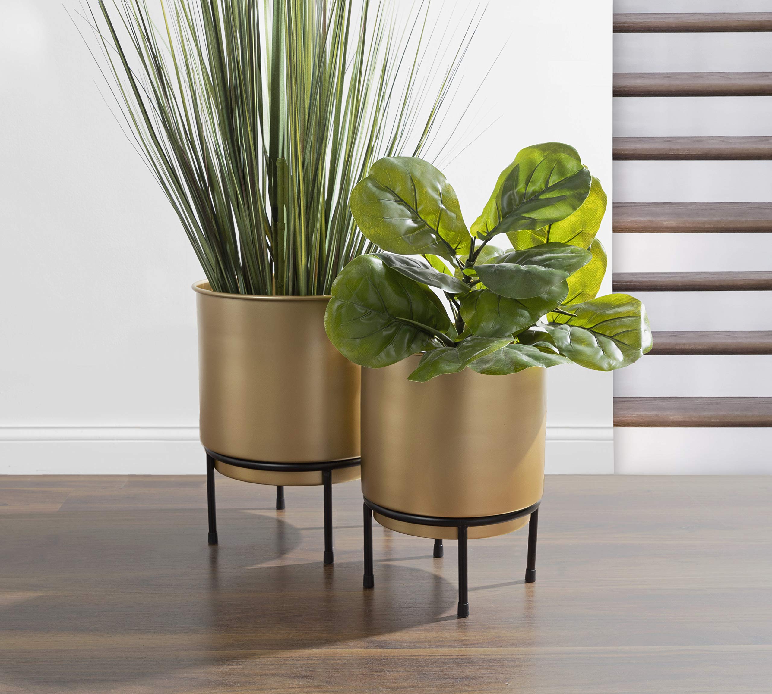 Kate and Laurel Ilena Mid-Century Plant Stand Set of 2 - Gold and Black Boho Chic Standing Planter for Indoor Plants | Perfect for Living Room, Bedroom Decor & Housewarming Gifts