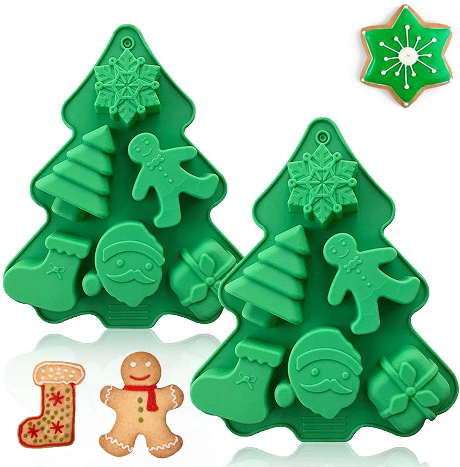 2-Pack Christmas Tree Silicone Baking Molds - 6 Cavity Holiday Cookie, Candy & Chocolate Molds for Festive Baking - Perfect for Christmas Cookies, DIY Gifts & Holiday Dessert Decorating