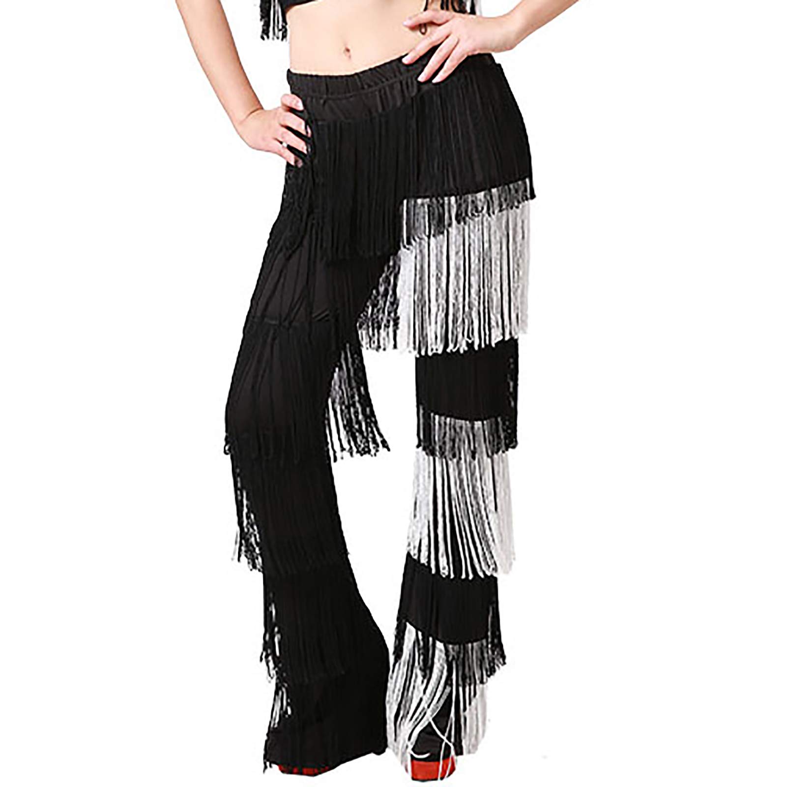 Elegant White Long Fringe Tassel Latin Salsa Ballroom Dance Pants for Women - Perfect for Professional Performances, Dance Competitions & Practice Sessions