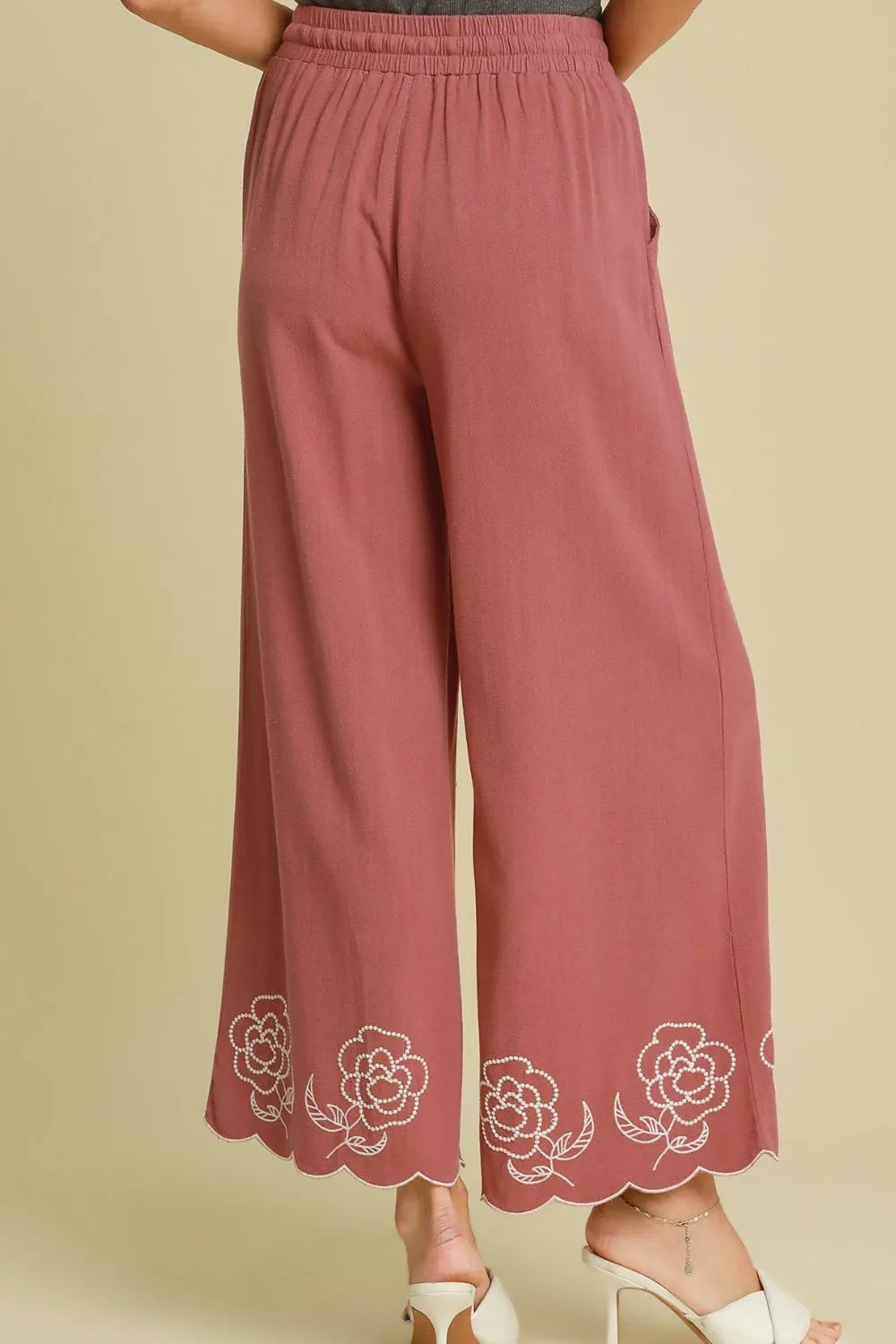 Stylish Full Size Linen Blend Wide Leg Resort Pants with Scalloped Hemline - Perfect for Beach Vacations & Summer Getaways