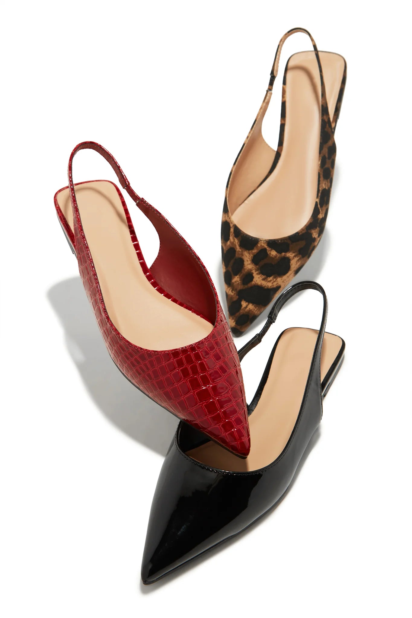 Ashlyn Pointed Toe Flats for Women - Cherry Croc Embossed Leather Ballet Shoes | Comfortable Work Flats & Office Dress Shoes