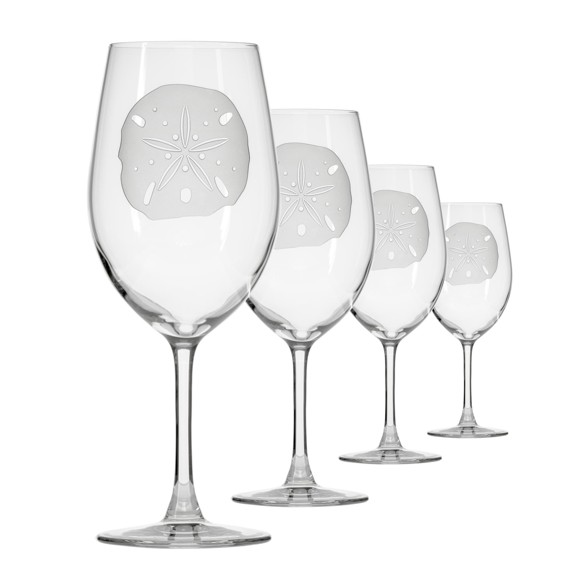 Premium Rolf Glass Sand Dollar All-Purpose Wine Glasses - Set of 4 (18 oz Each) - Lead-Free, Hand-Engraved, Made in USA - Perfect for Red Wine, White Wine, Cocktails & Entertaining at Home