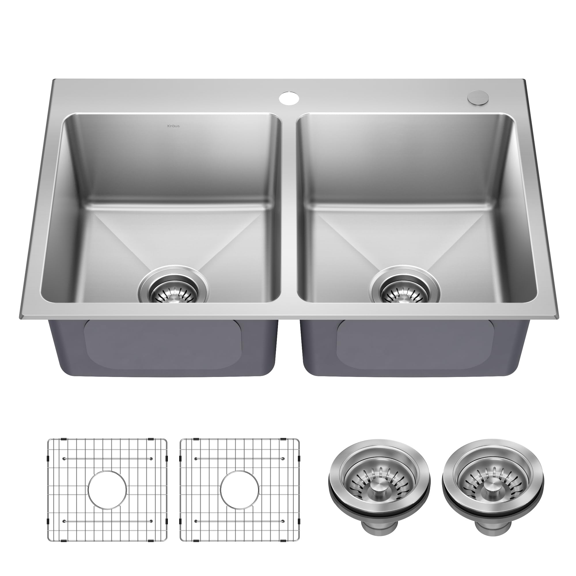 KRAUS Fairlane 33-inch Drop In/Top Mount Double Bowl 18-Gauge Stainless Steel Kitchen Sink KHT632-33 - Perfect for Modern Kitchens & Heavy-Duty Cooking
