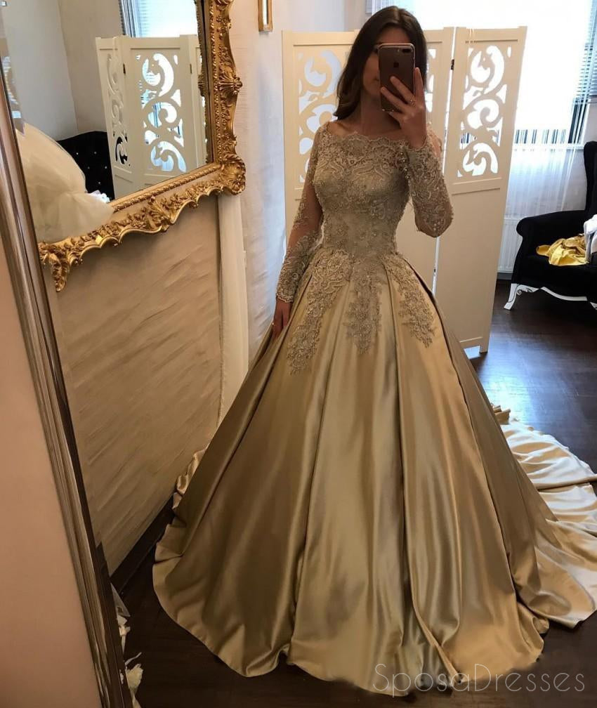 Elegant Off Shoulder Long Sleeve Gold Beaded A-Line Sparkly Evening Prom Dress for Women - Perfect for Formal Events, Homecoming, and Special Occasions
