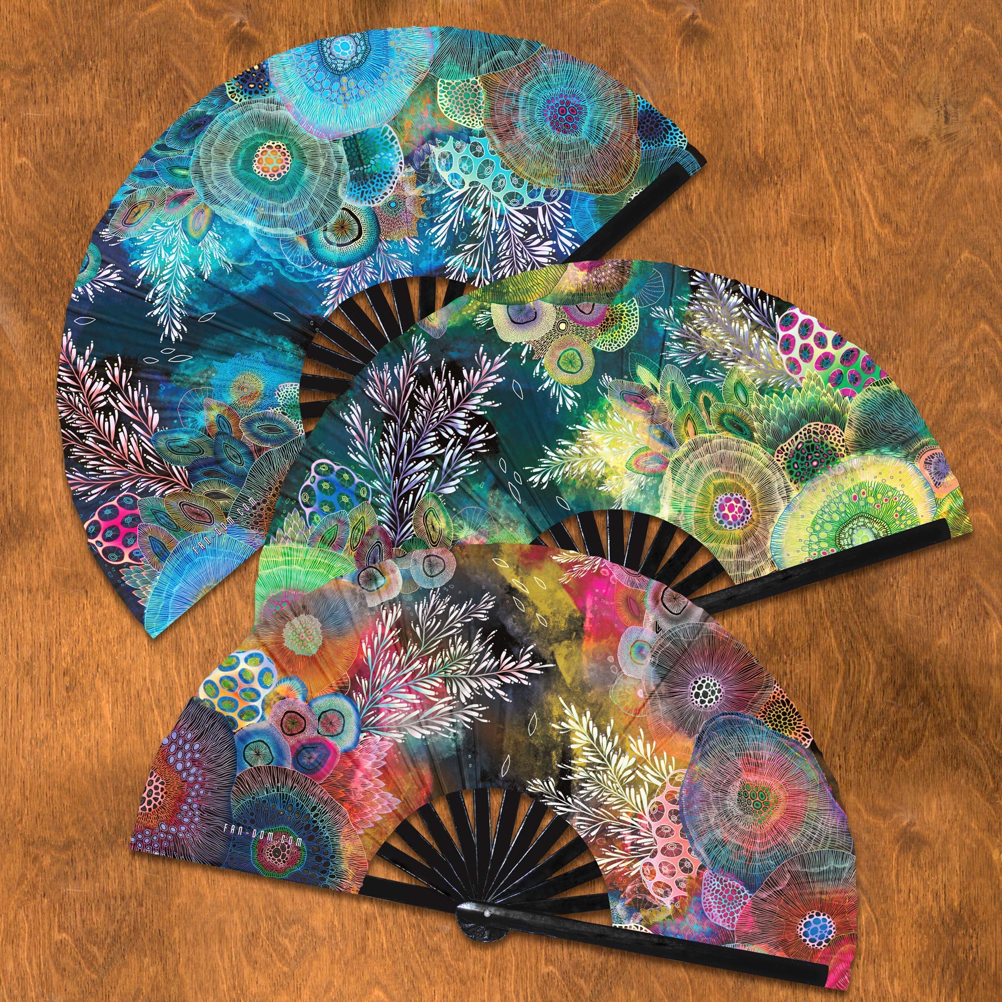 Foldable Coral Reef Hand Fan - UV Glow Bamboo Fan for Women, Beach Parties & Underwater Photography | Portable Rave Accessory & Tropical Home Decor