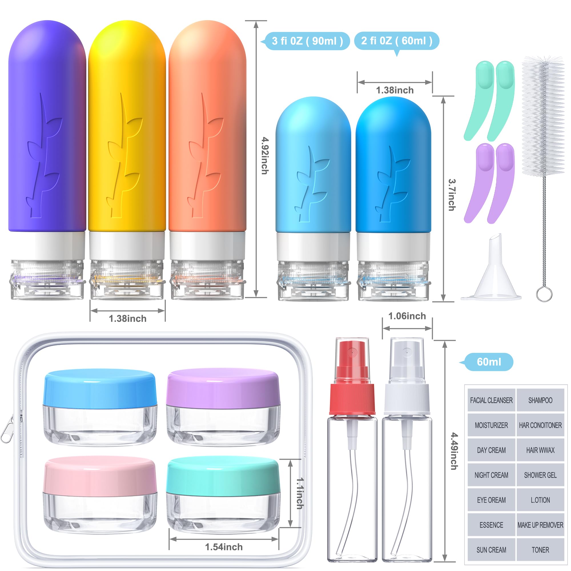 19-Pack TSA Approved Silicone Travel Bottles Set - Leakproof Refillable Toiletry Containers for Shampoo, Conditioner & Cosmetics | Perfect for Air Travel, Gym & Vacation Essentials