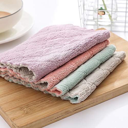 Kimteny 12 Pack Premium Absorbent Coral Velvet Dish Towels - Super Soft Nonstick Kitchen Cloths, Fast Drying & Washable (Purple-Grey) for Dishes, Countertops & Household Cleaning