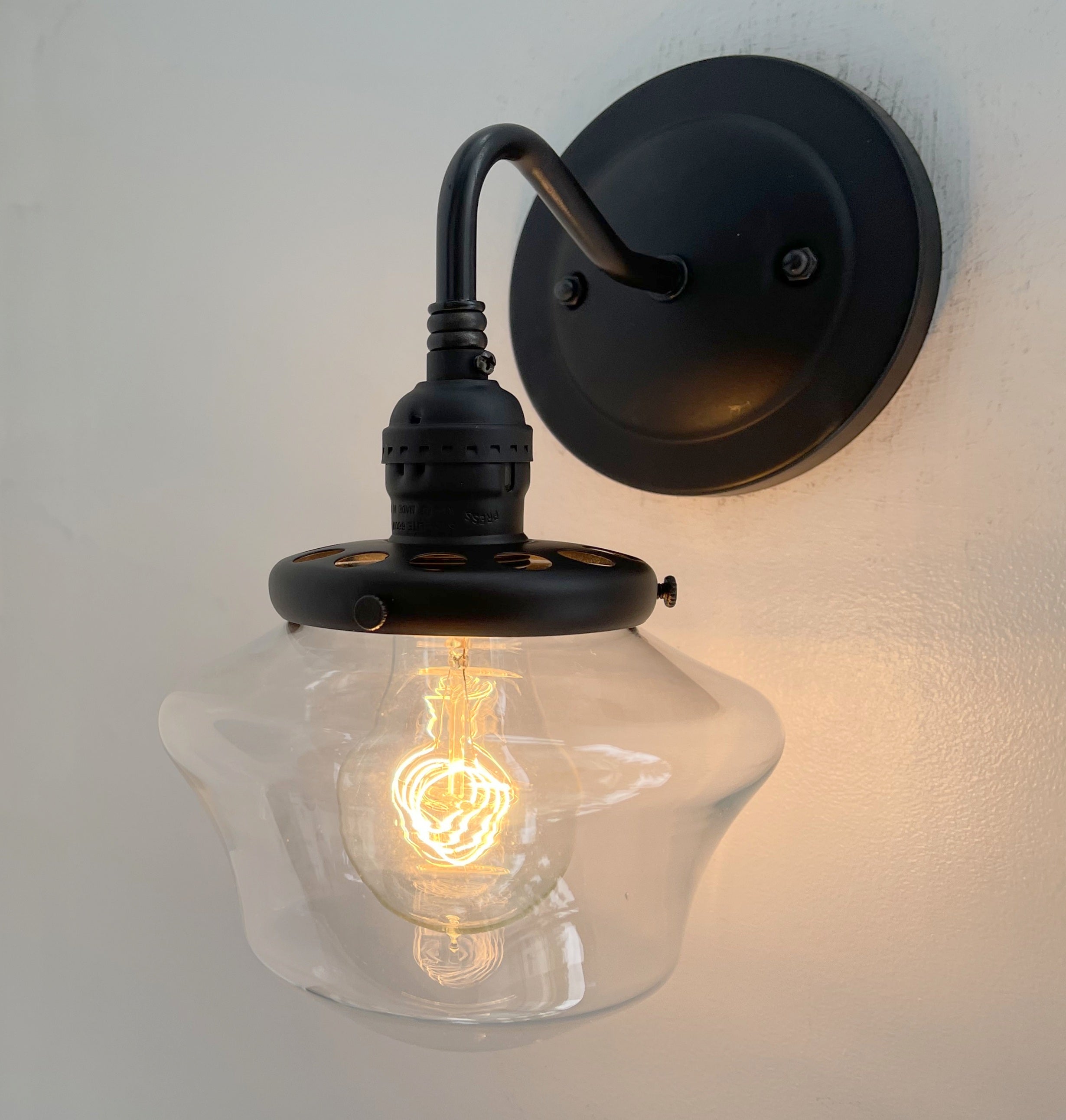 Vintage Clear Glass Schoolhouse Wall Sconce Light Fixture - Classic Industrial Lighting for Bedroom, Hallway, Porch & Entryway