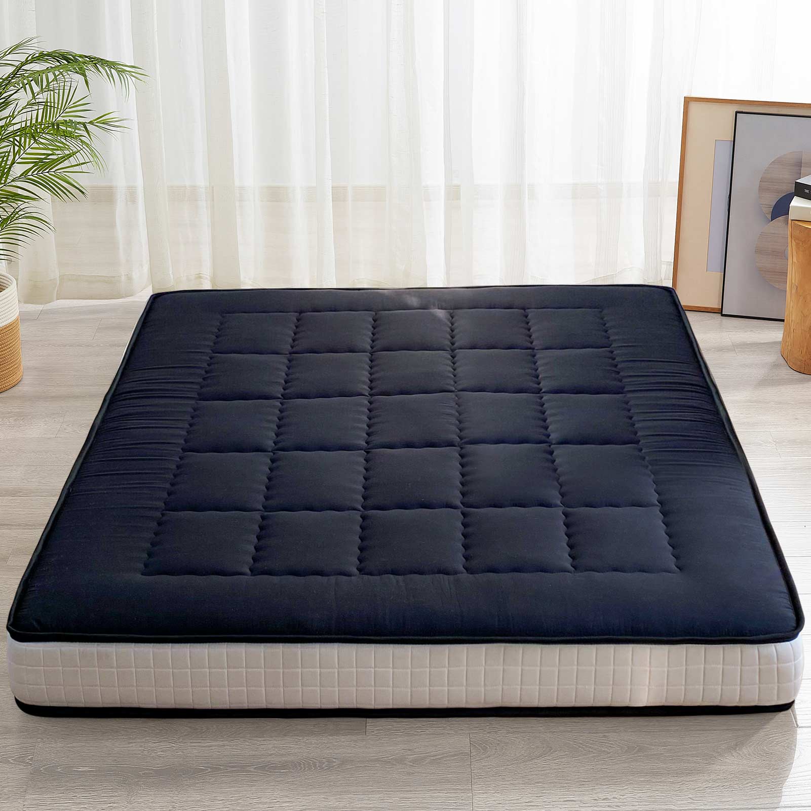 MAXYOYO 6-Inch Extra Thick Japanese Futon Mattress - Premium Diamond Quilted Floor Bed for Bedroom & Guest Room - Black - Perfect for Small Spaces, Studio Apartments & Minimalist Home Decor