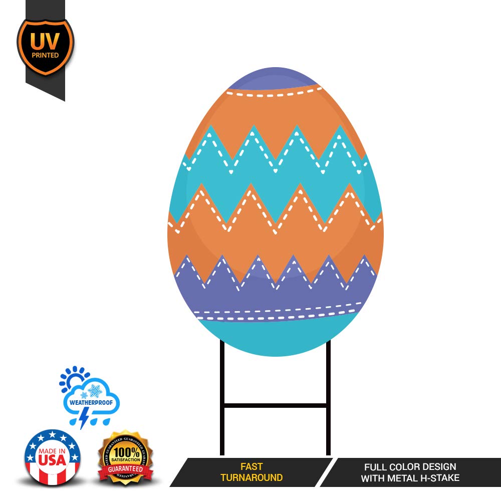 Easter Egg Yard Sign Decorations 18x24 Inch - Double Sided Coroplast Easter Home Decor with Metal H-Stake | Outdoor Easter Egg Sign for Yard, Garden & Spring Party Decorations | VP551