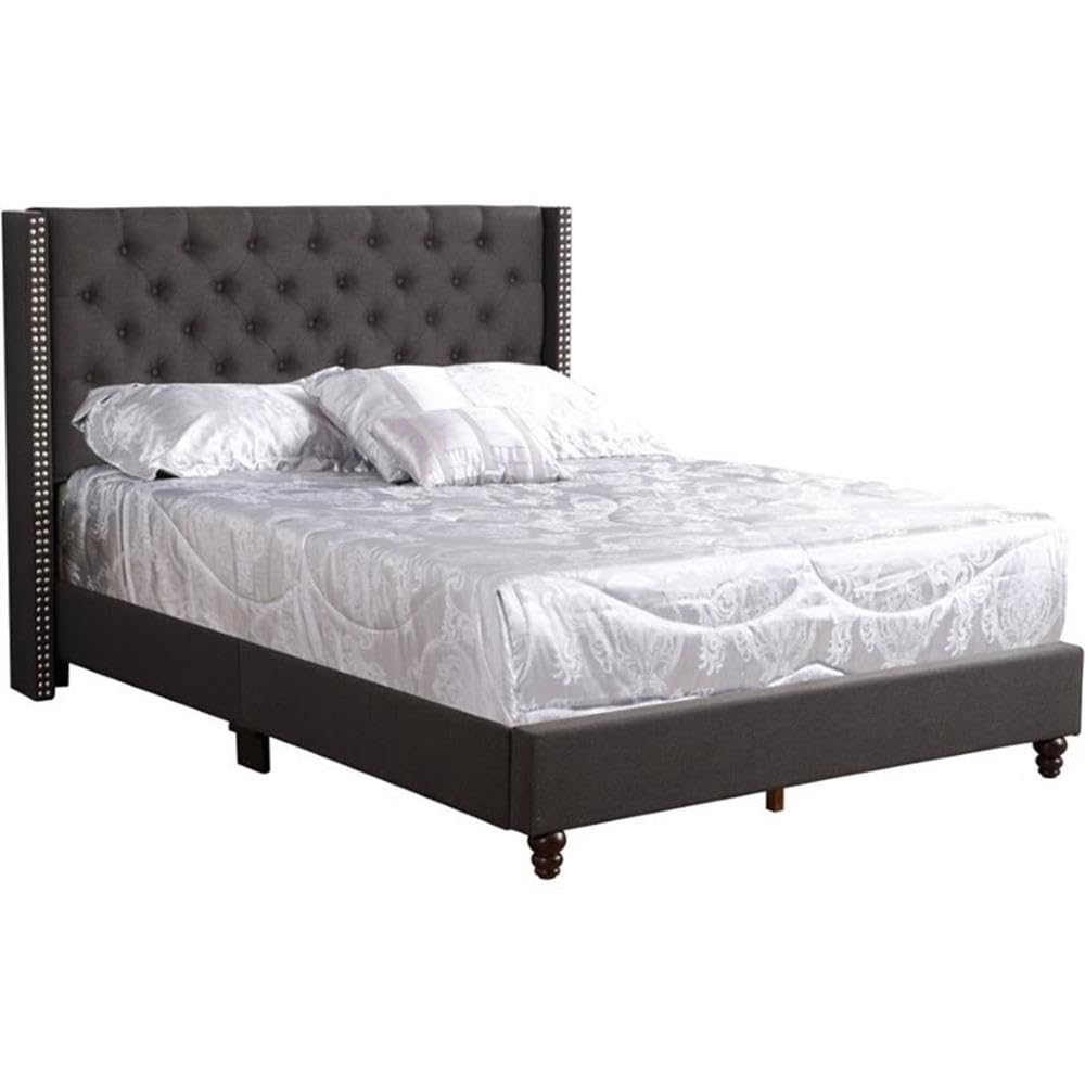 Glory Furniture Julie Fabric Upholstered Queen Size Bed Frame in Black - Modern Bedroom Furniture for Master Bedroom & Guest Room