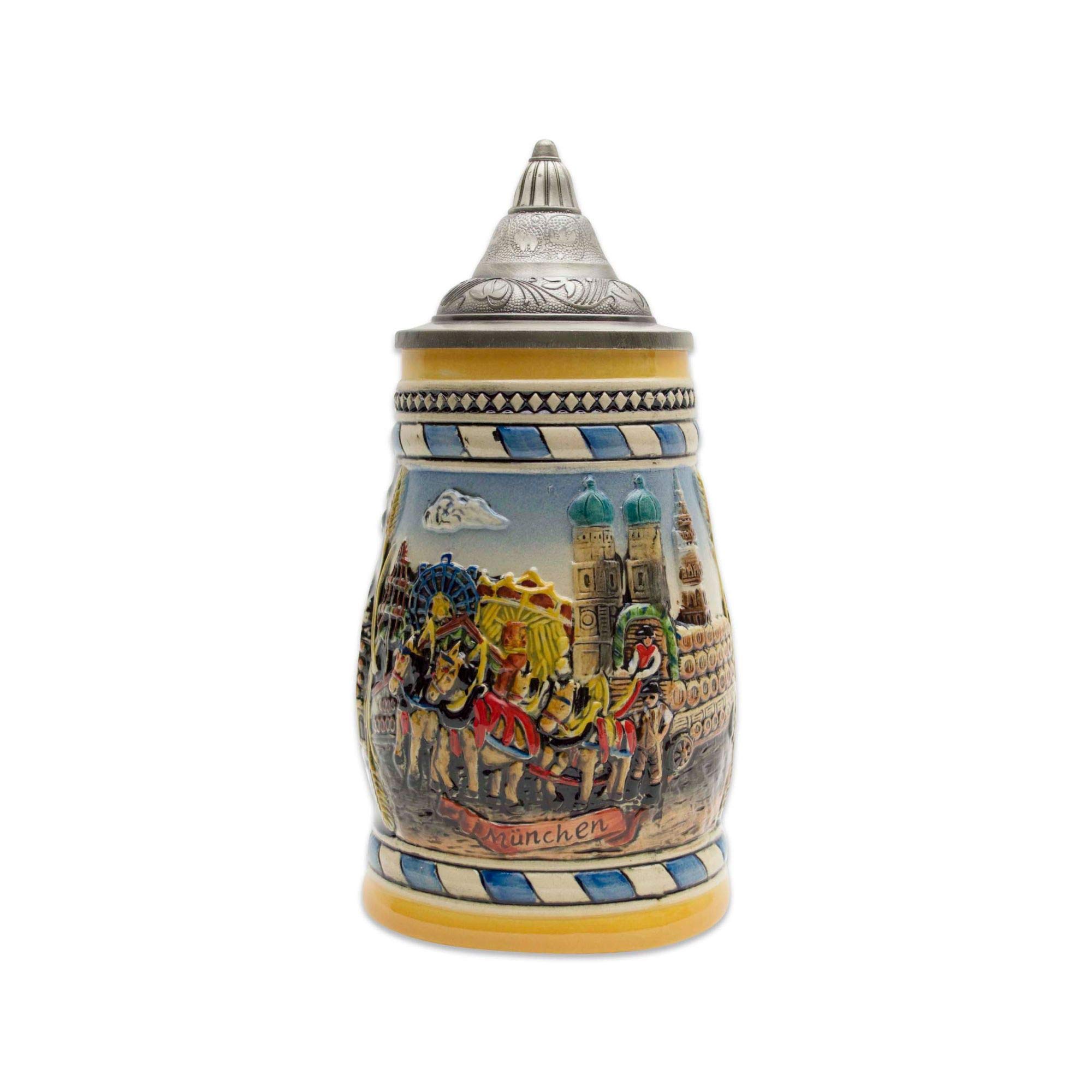 0.75 Liter Oktoberfest Beer Stein with Lid - Engraved Munich Scene Ceramic Mug - Perfect for Oktoberfest Celebrations, Beer Lovers & Souvenir Collectors - Great for Parties, Gifts & Home Decor
