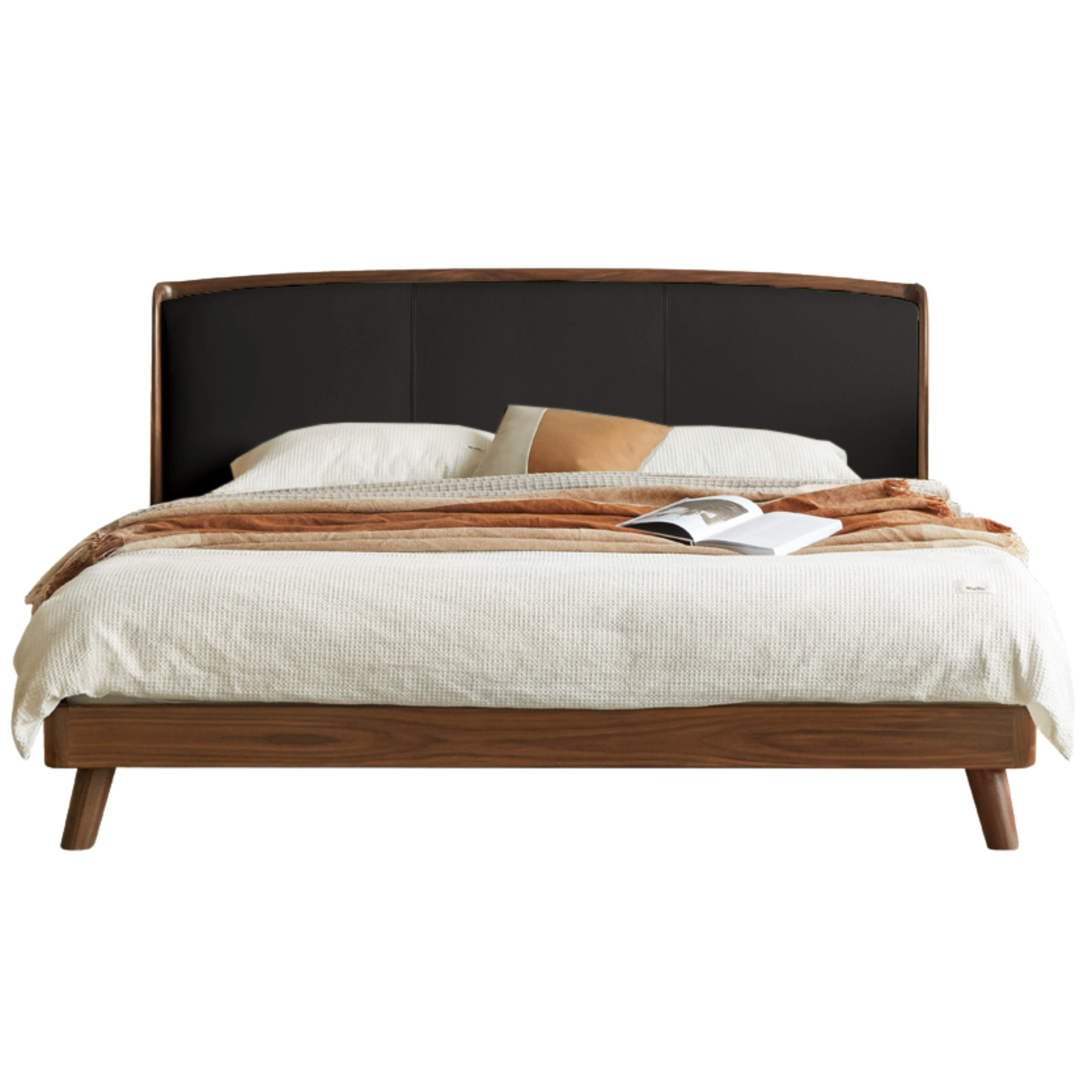 walnut color Black walnut black leather bed