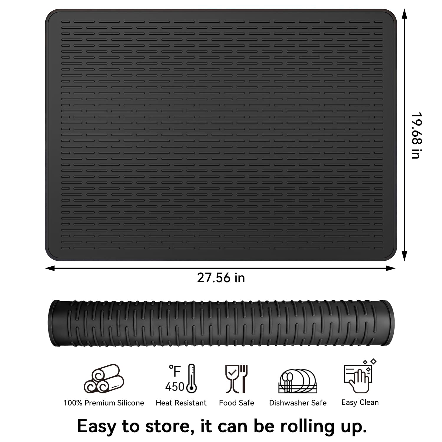 28x20 Inch Waterproof Silicone Stove Top Cover for Electric Stoves - Heat Resistant Countertop Protector, Dish Drying Mat & Coffee Mat for Kitchen - Perfect for Cooking, Food Prep and Counter Protection (Black)