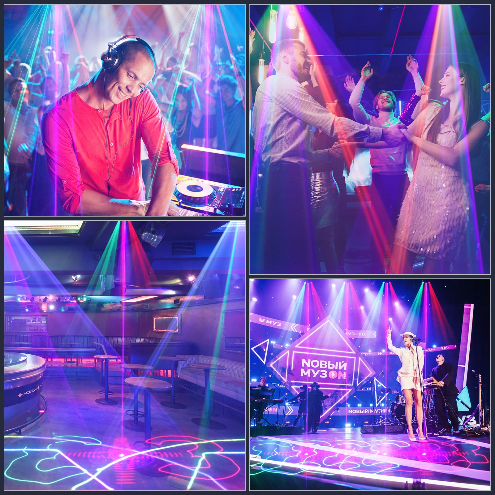 Professional 4-in-1 DJ Laser Party Lights - DMX512 & Sound Activated LED Stage Lighting with Remote Control | Perfect for Nightclubs, Weddings, Christmas Parties & Family Gatherings