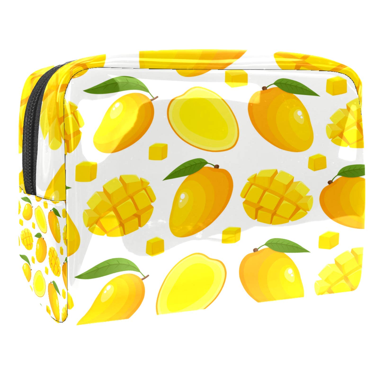 Portable Makeup Bag with Zipper - Travel Toiletry Organizer for Women - Cute Mango Yellow Fruit Pattern Cosmetic Pouch - Perfect for Travel, Gym & Daily Storage