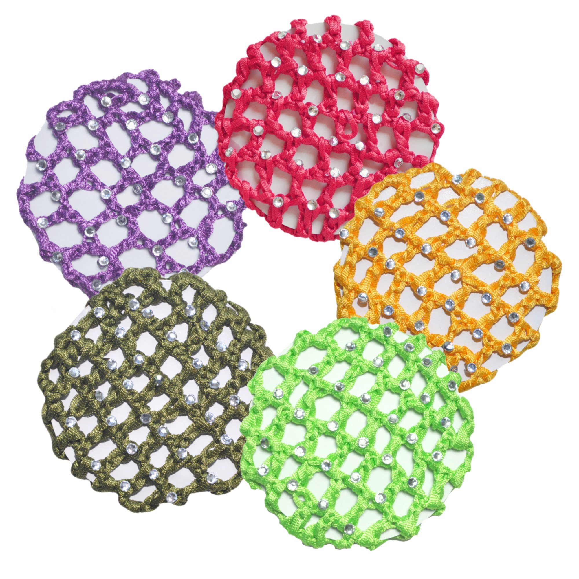 Handmade Crochet Bun Cover for Girls with 30 Crystal Rhinestones - Elegant Ponytail Holder Hair Accessory for Parties, Weddings & Special Occasions (Red)