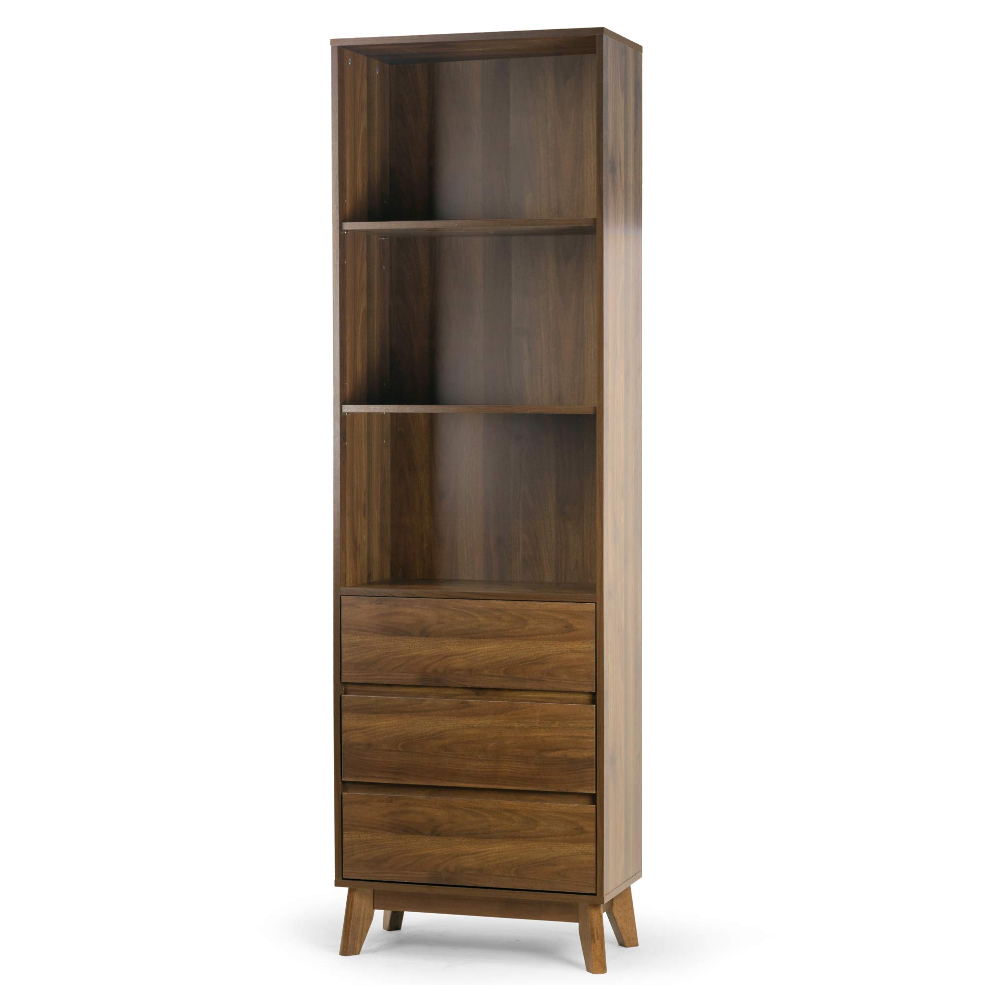 Anson Bookcase Display Shelf Media Tower with Drawers - Stylish Storage for Books, DVDs & Home Decor - Perfect for Living Room, Office & Bedroom Organization
