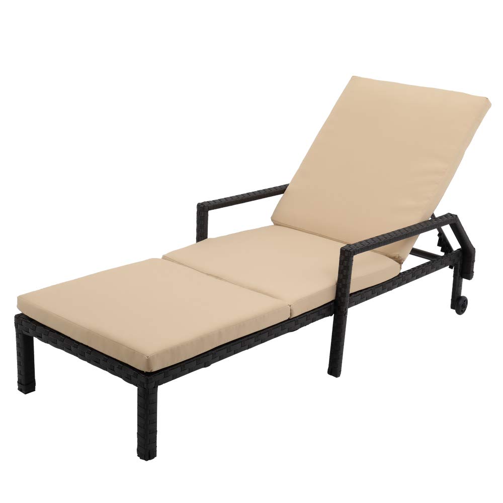 Ochine Patio Lounge Chair Set - 2-Piece Outdoor Chaise Lounge with Cushions, PE Rattan & Steel Frame, Wheels - Perfect for Poolside, Backyard, Garden, Porch & Patio Relaxation | Durable Sun Loungers for Outdoor Lounging & Sunbathing