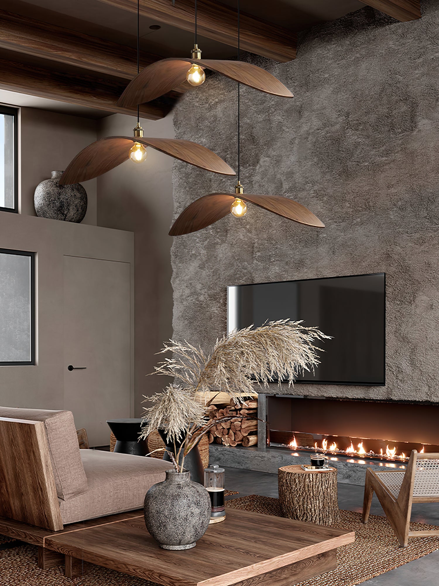 Modern Curve Wooden Pendant Lamp - Handcrafted Natural Wood Ceiling Light Fixture for Dining Room, Kitchen Island, or Living Room Decor