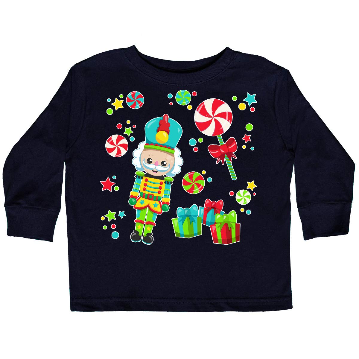 Inktastic Holiday Nutcracker and Candy Christmas Toddler Long Sleeve T-Shirt - Festive Kids Outfit for Christmas Parties & Family Gatherings