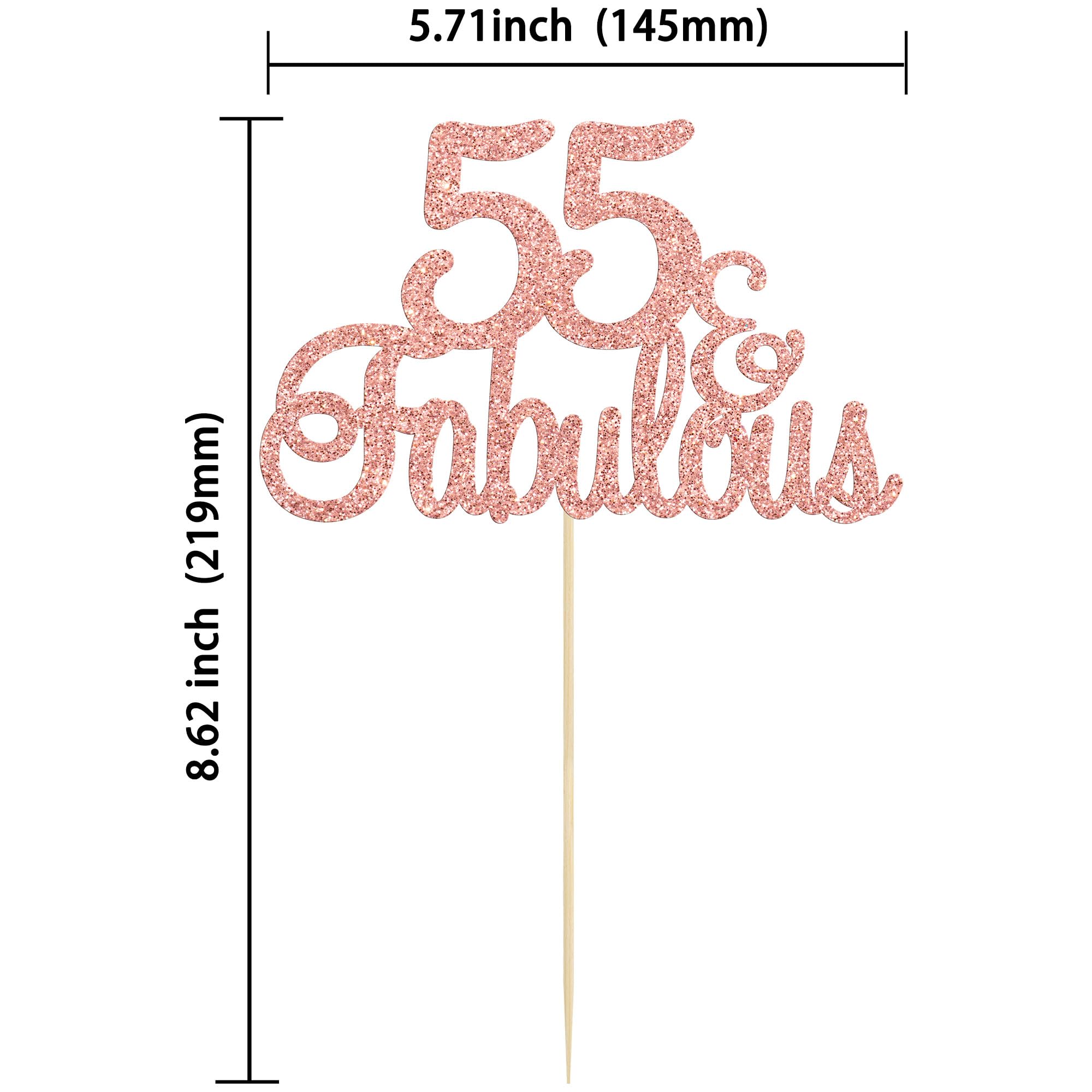 55 & Fabulous Rose Gold Glitter Cake Topper - Happy 55th Birthday Cake Decorations for Anniversary & Birthday Parties - Perfect for Wedding Anniversaries, Milestone Celebrations & Special Occasions