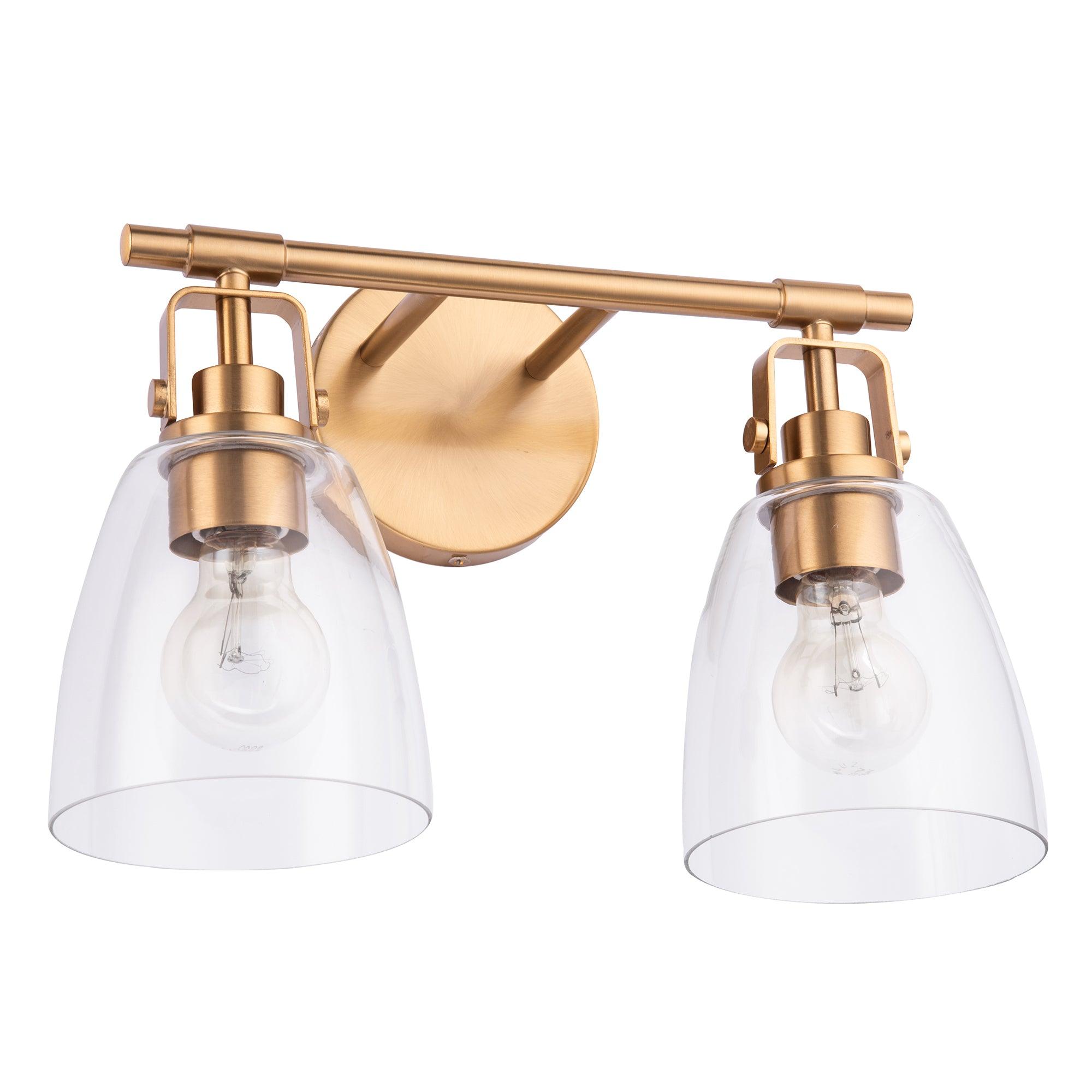 Modern Farmhouse 2-Light Vanity Light - Brushed Nickel Bathroom Sconce with Clear Glass Shades - Perfect for Bathroom, Powder Room, and Dressing Area Lighting