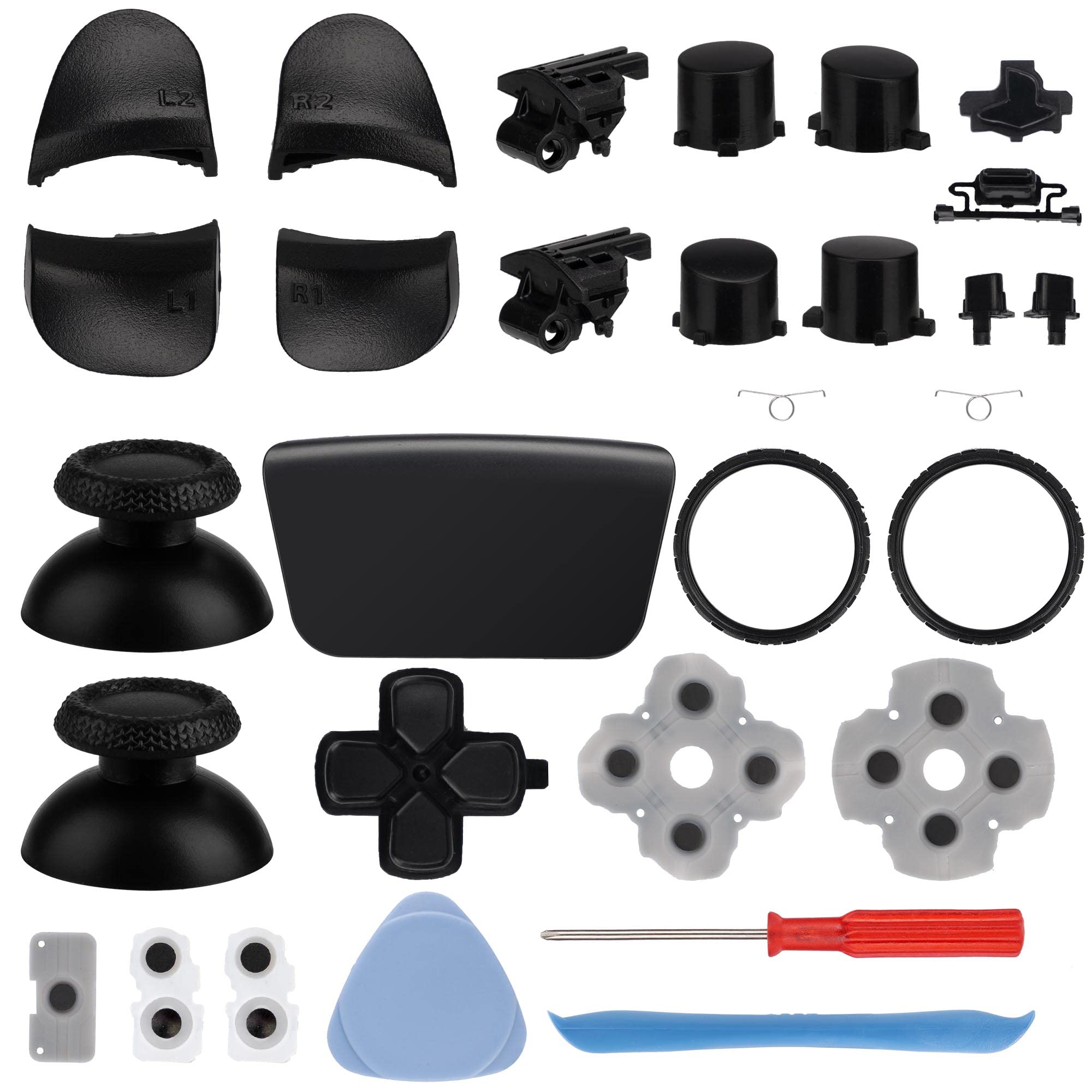 PS5 Controller Replacement Parts Kit - Thumbsticks, L1 R1 L2 R2 Triggers, ABXY Buttons, D-pad, Faceplate & Repair Tools for DualSense (Black) | Perfect for DIY Repairs & Controller Customization