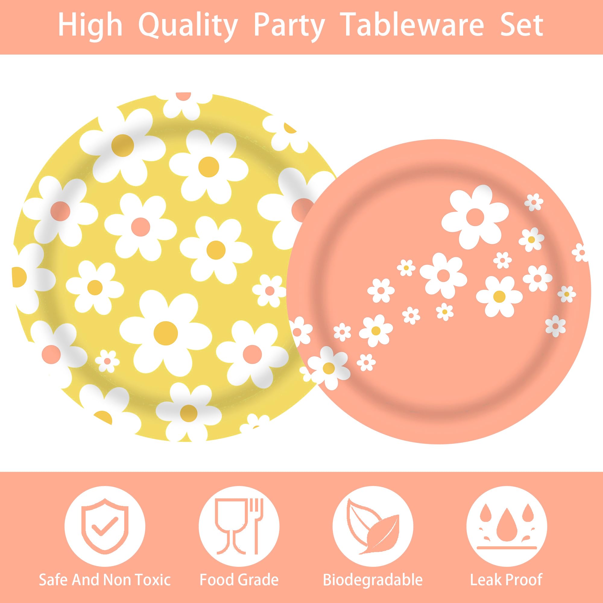 120 Pcs Daisy Party Decorations Set - Disposable Dinnerware Plates, Napkins, Cups & Forks - Food Grade Flower Theme Birthday Party Supplies - Serves 24 Guests - Perfect for Garden Parties, Baby Showers & Spring Celebrations