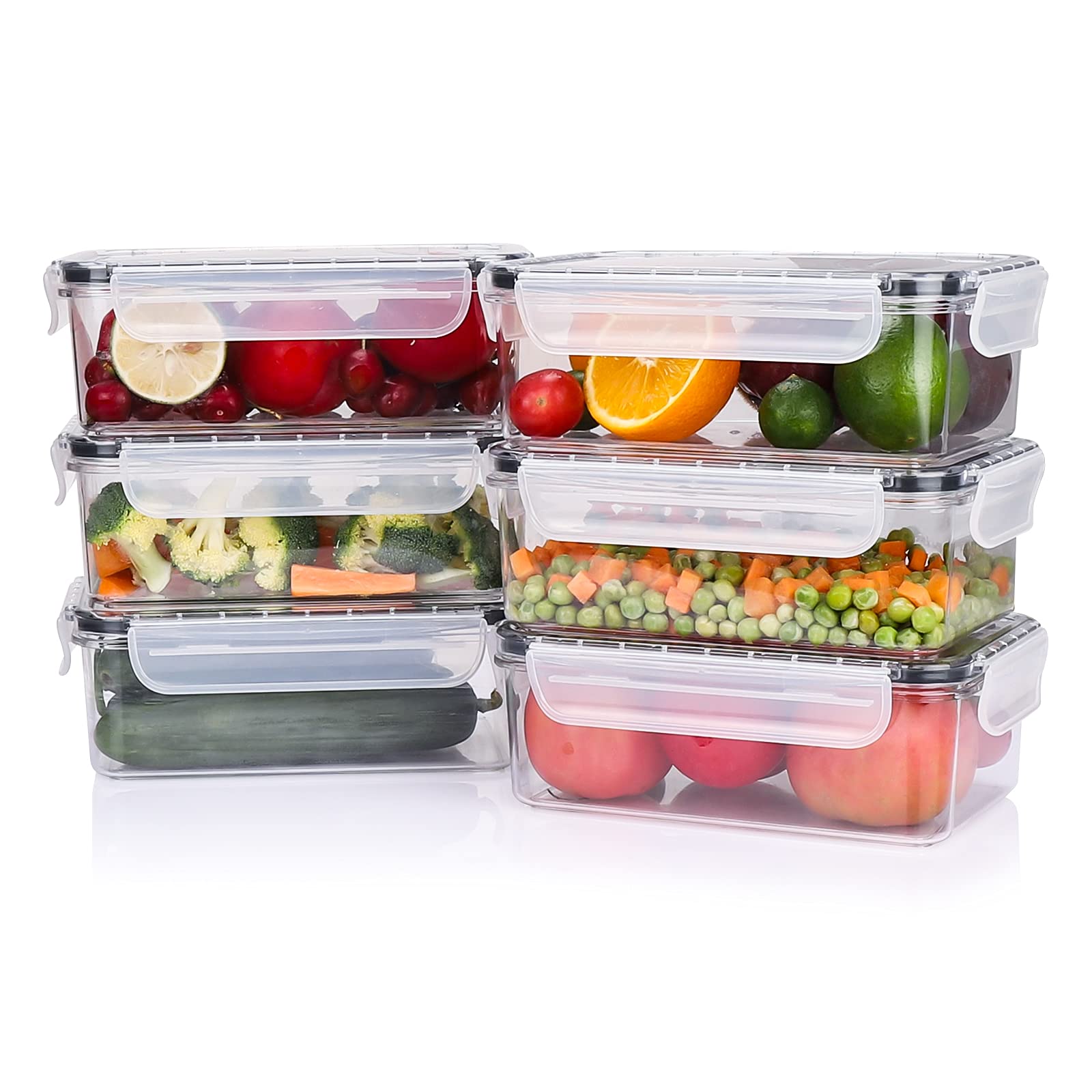 Tauno Clear Food Storage Containers Set of 6 with Lids - BPA Free Plastic Pantry Organization Containers (240 Oz Total) - Perfect for Meal Prep, Leftovers & Kitchen Organization
