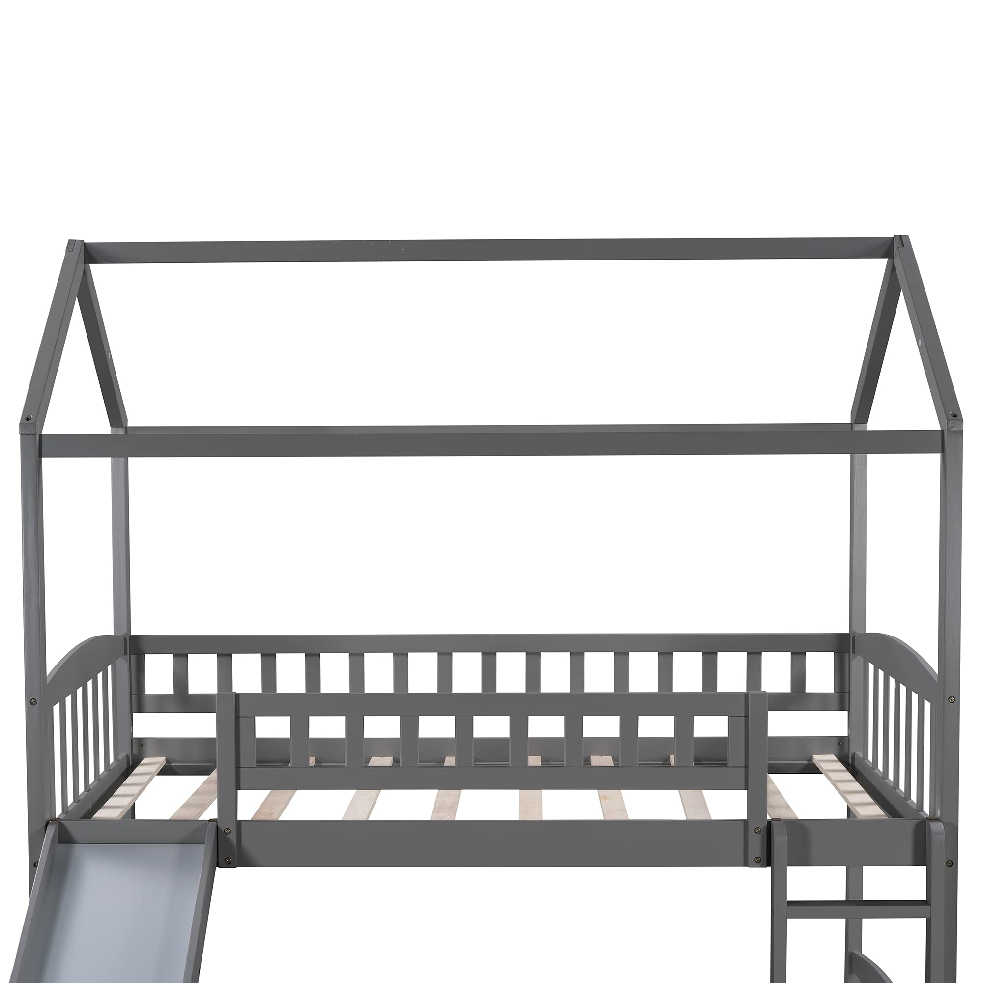 Danxee Twin Loft Bed with Slide - Sturdy Wooden Kids Loft Bed with Safety Guard Rail & Ladder - Space-Saving Bunk Bed for Boys and Girls - No Box Spring Required - Easy Assembly (Gray) - Perfect for Small Bedrooms, Playrooms & Dorm Rooms