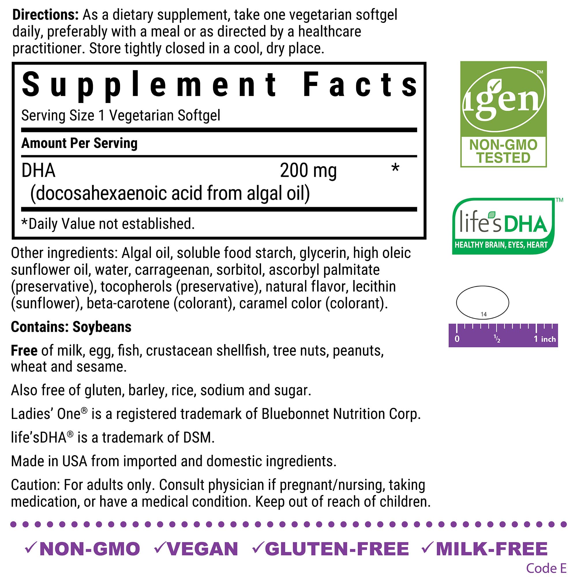 Bluebonnet Nutrition Ladies' One Prenatal DHA - Daily Prenatal Vitamins for Women, Non-GMO, Vegan, Gluten-Free, 30 Vegetarian Softgels (30 Servings) - Supports Healthy Pregnancy & Fetal Development