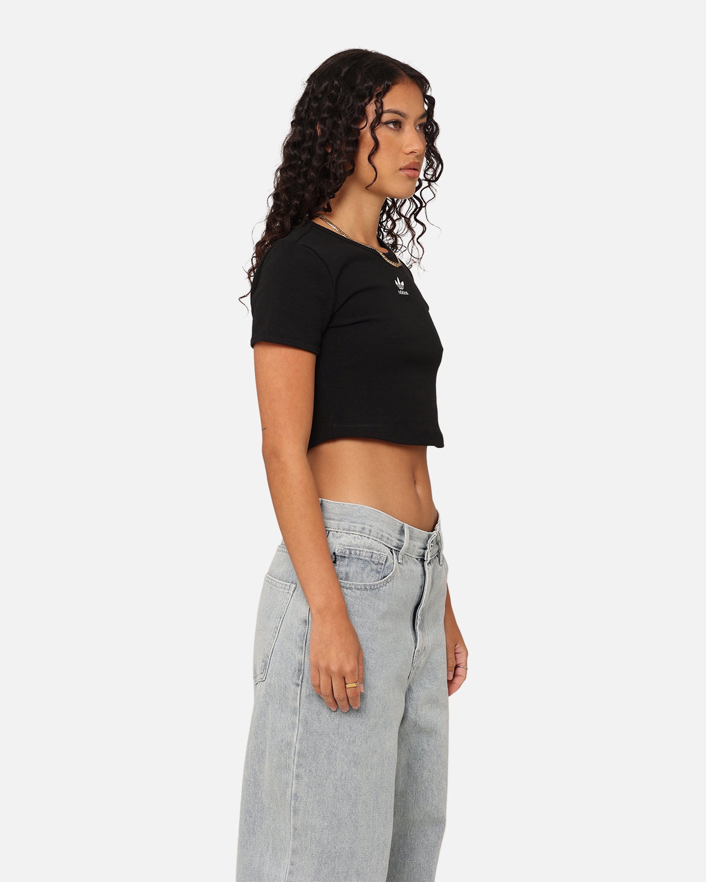 Adidas Women's Essentials Ribbed Baby Tee Shirt - Soft Cotton Short Sleeve T-Shirt for Casual Wear & Gym Outfits (Black)