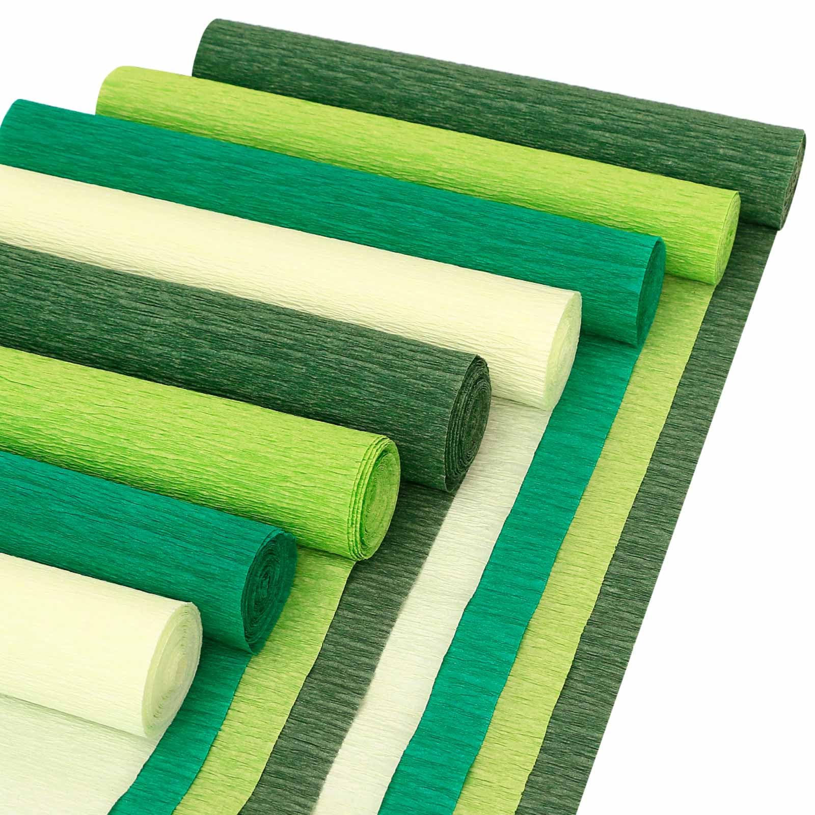8 Rolls Crepe Paper Streamers - 25 x 250cm, 4 Colors Decorative Craft Paper for DIY Gift Wrapping, Birthday, Wedding & Party Decorations (Green) | Perfect for Holiday Celebrations, Classroom Crafts & Home Decor Projects