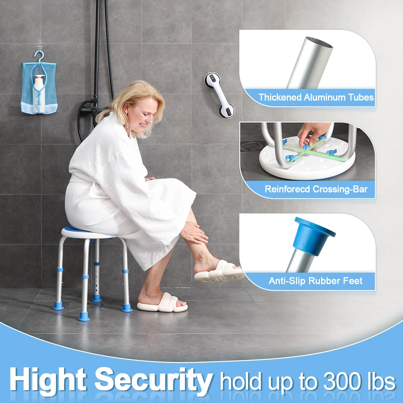 Adjustable Shower Chair for Elderly & Disabled - HSA/FSA Eligible Bath Stool with Non-Slip Feet, Tool-Free Installation for Bathtub or Shower - Ideal for Seniors, Pregnant Women & Mobility Assistance
