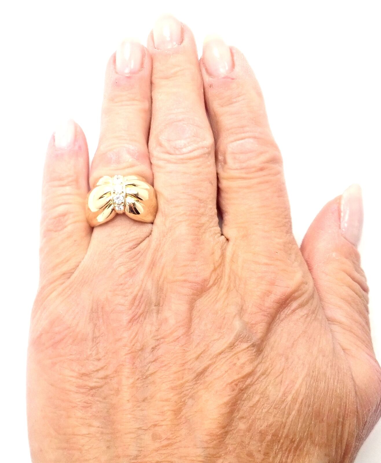Authentic Van Cleef & Arpels 18k Yellow Gold Diamond Bow Ring - Luxury Jewelry for Women, Perfect for Weddings, Anniversaries & Special Occasions