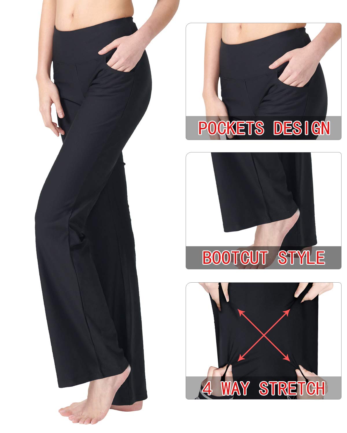 Zeronic Women's High Waisted Bootcut Yoga Pants with Pockets - Tummy Control Workout Running Pants for Yoga, Gym & Casual Wear