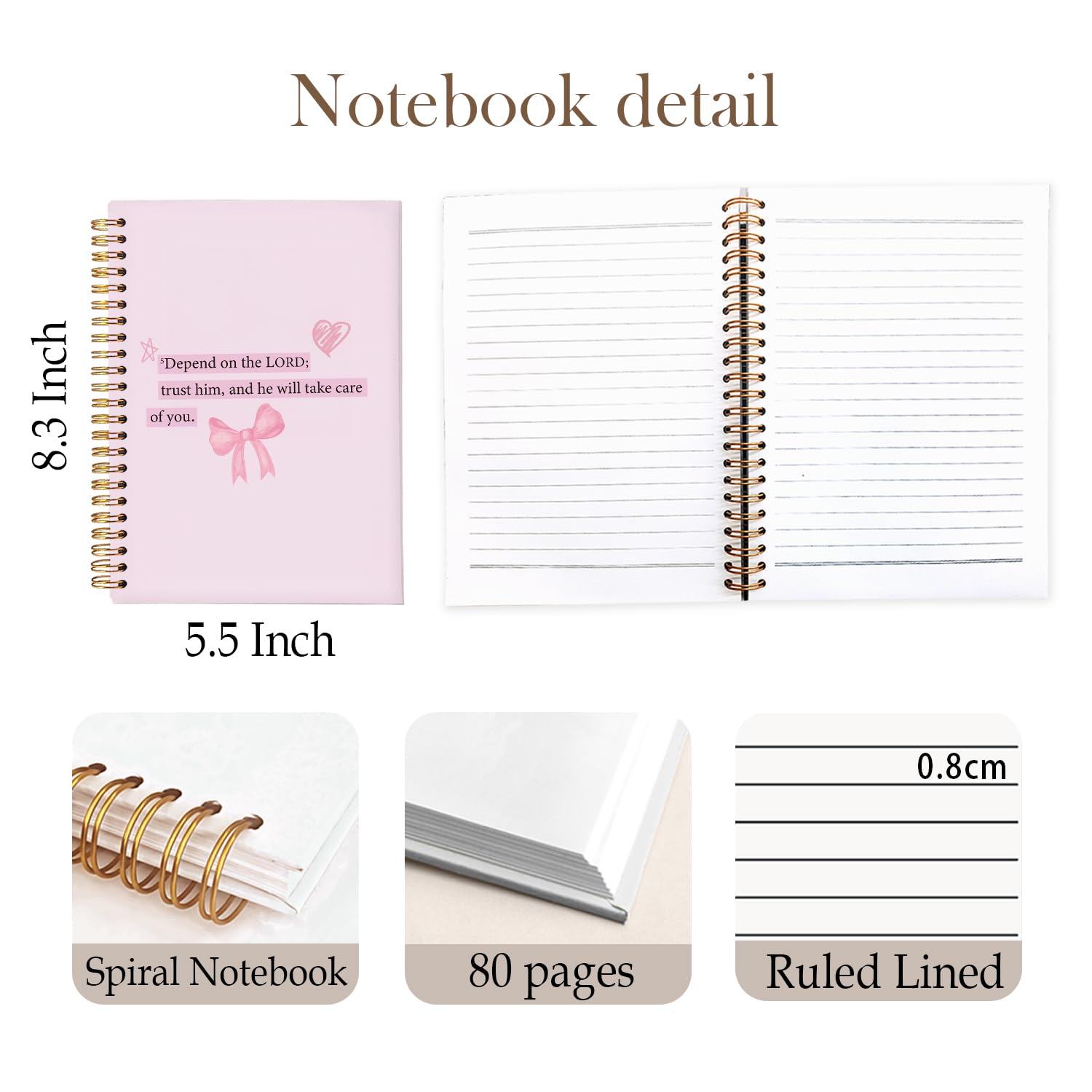 Coquette Pink Bow Christian Notebook - Depend on the Lord Bible Journal for Women, 5.5x8.3 Inch | Perfect for Church Notes, Scripture Study & Daily Devotional Writing