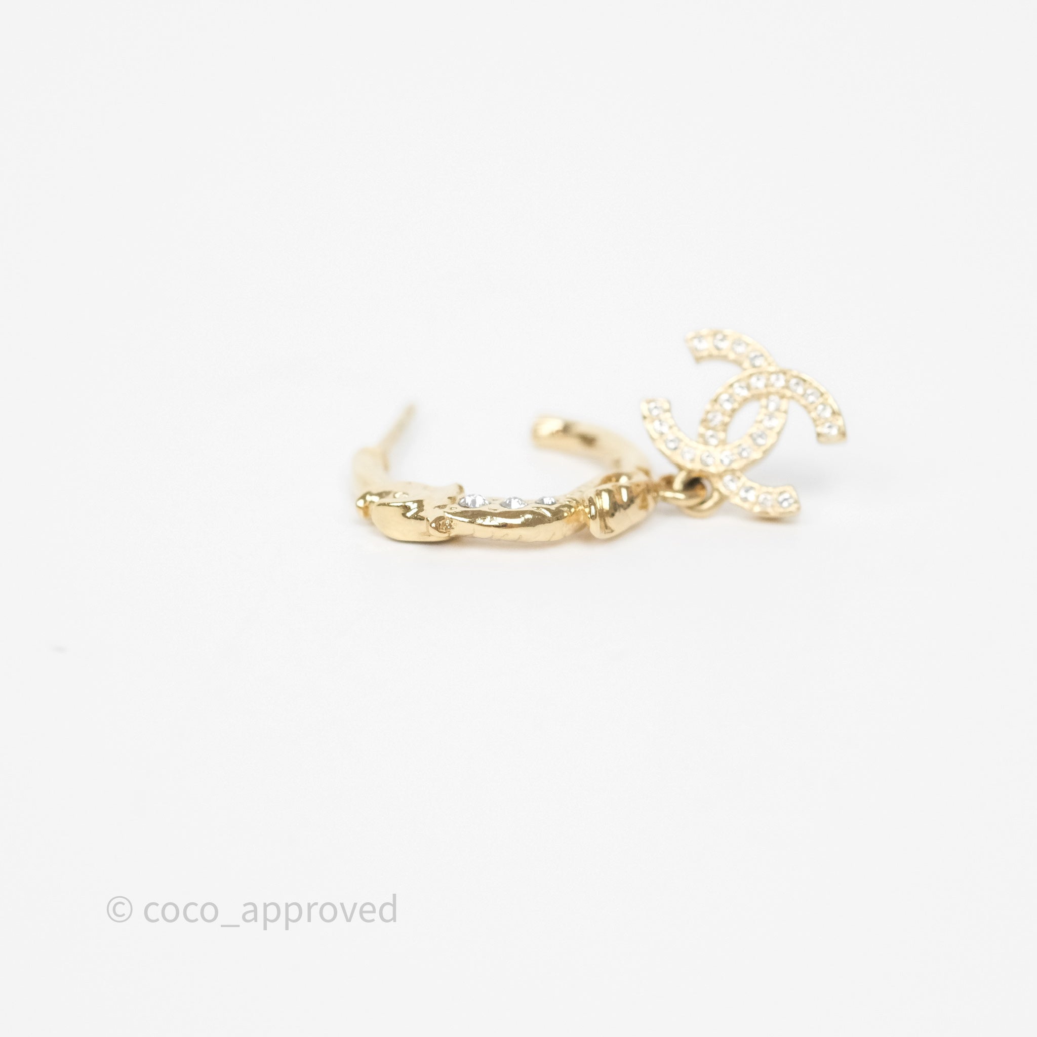 Chanel CC Crystal Hoop Earrings Gold Tone 23C - Luxury Fashion Jewelry for Women | Perfect for Parties, Weddings & Special Occasions