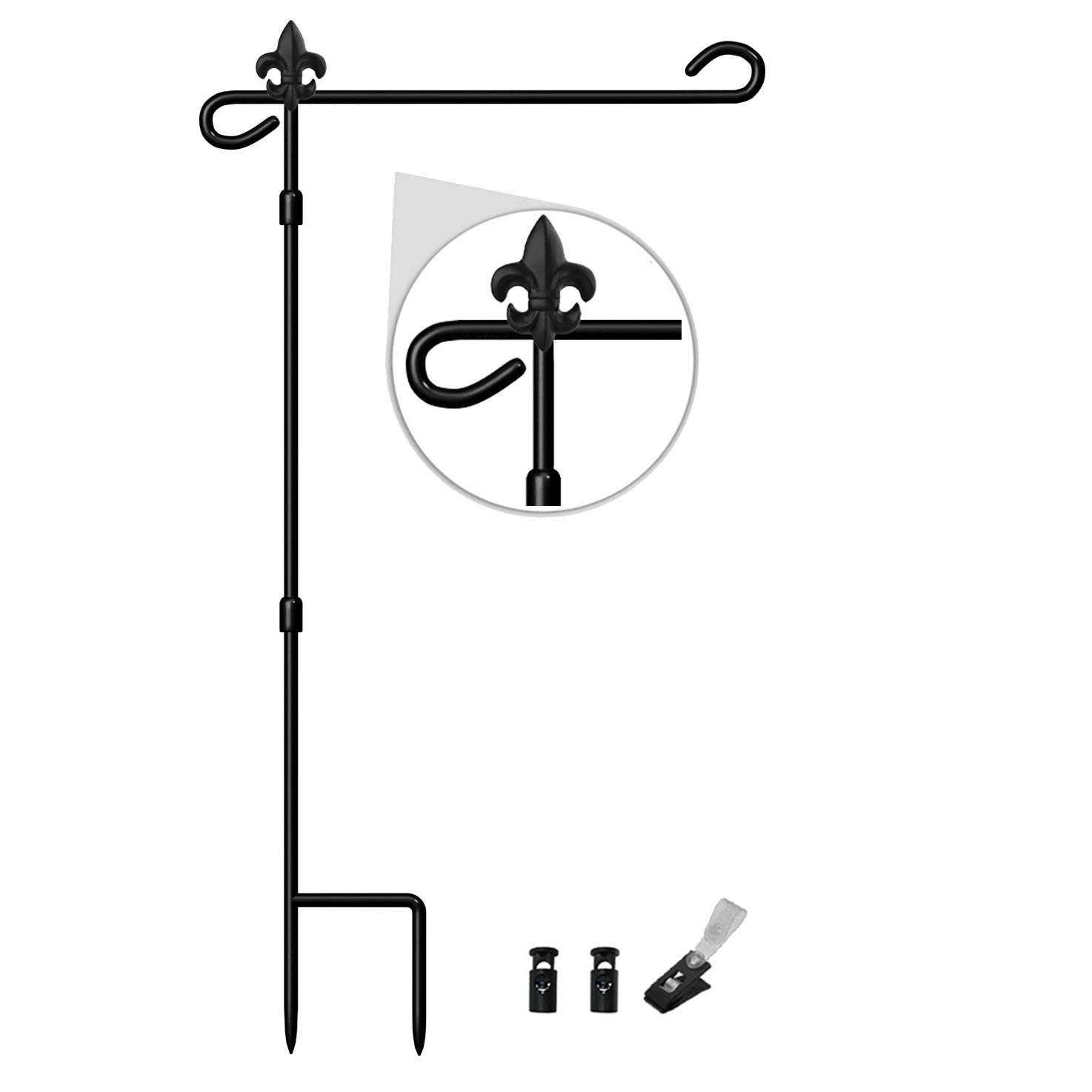 Premium Metal Garden Flag Pole Holder - Rustproof & Weather-Resistant with Tiger Clip & Spring Stoppers for Outdoor Decoration (Flag Not Included) - Perfect for Front Yard, Patio, Garden Decor & Seasonal Displays