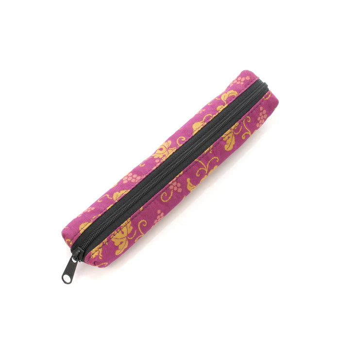 Nishijin Ori Pencil Case - Grapes and Mice Pattern - Handmade in Kyoto, Japan - Traditional Japanese Craft Pen Holder for School, Office & Gift