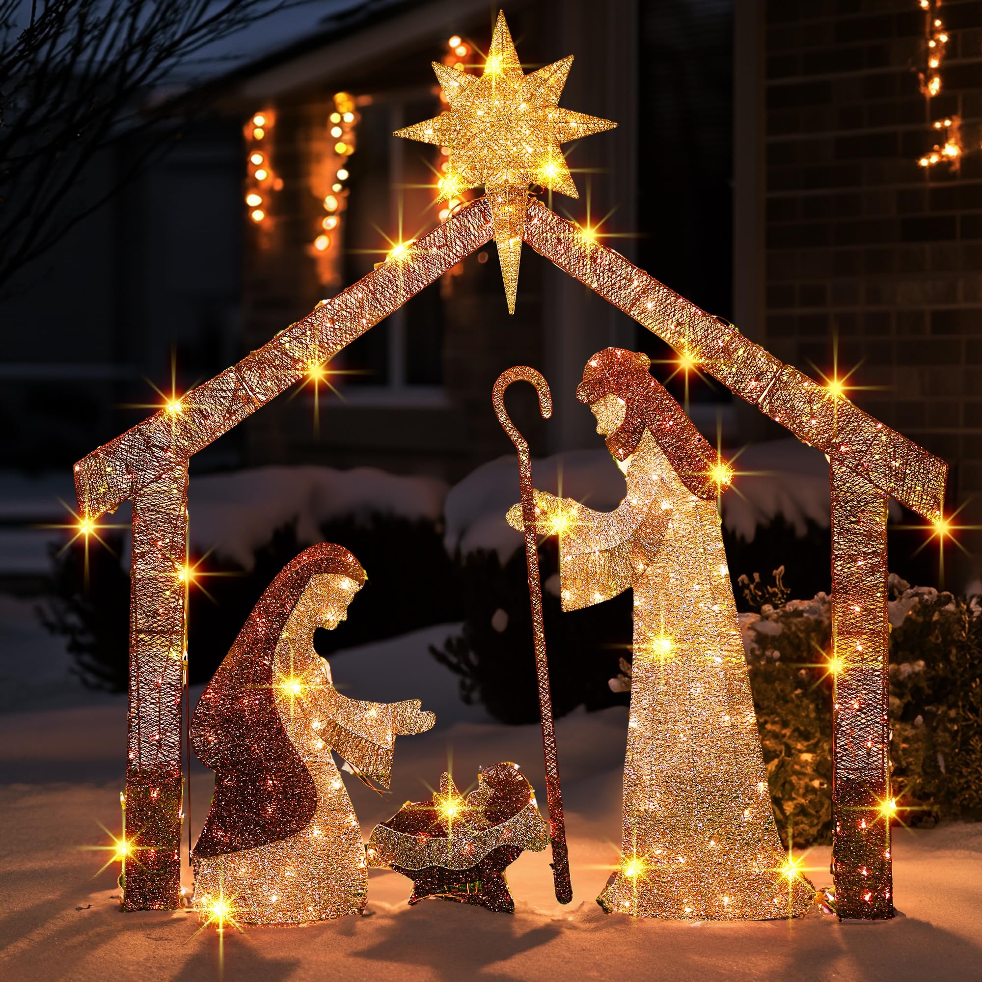 TW SHINE 6 FT Lighted Outdoor Nativity Scene Set with 250 LED Lights - Christmas Nativity Decorations for Indoor/Outdoor Holiday Party, Garden, Yard & Lawn - Perfect for Home, Church & Christmas Displays