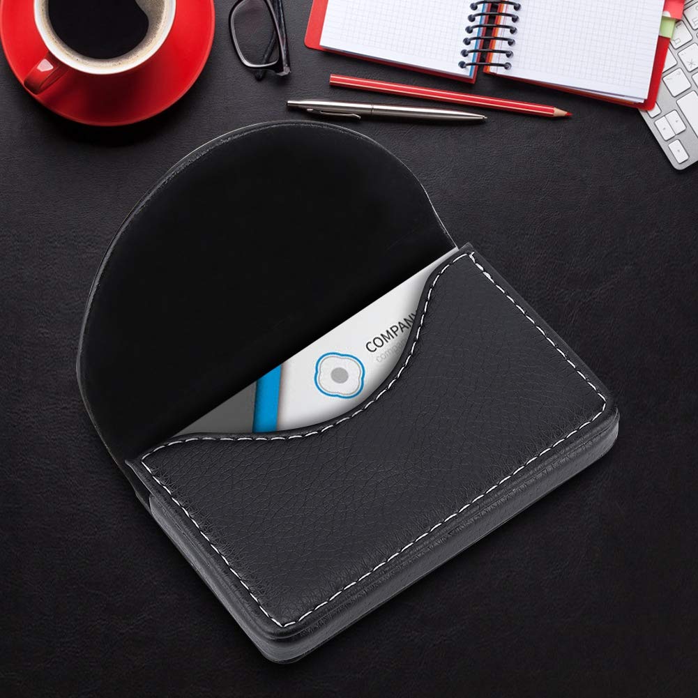 Premium Leather Business Card Holder - Professional Wallet Case for Men & Women - Slim RFID Blocking Name Card Organizer - Perfect for Office, Networking & Corporate Events (Black)