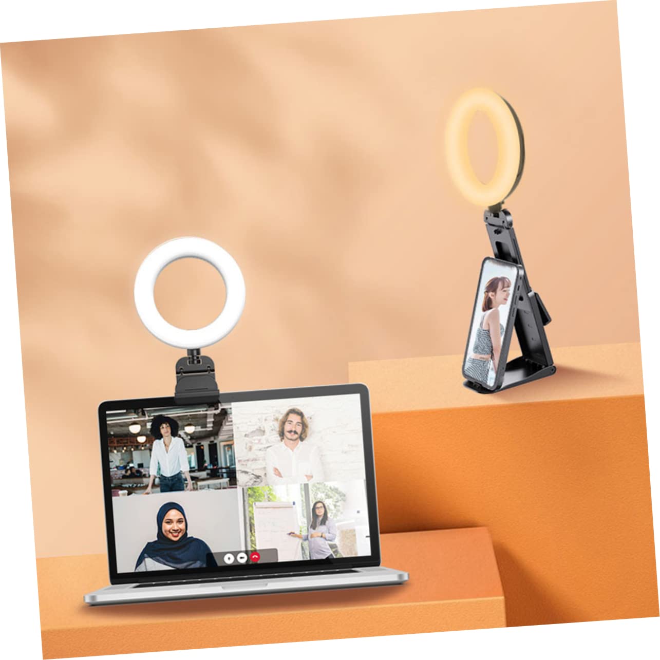 Hemobllo Clip Fill Light Ring Light for Photography, Selfie Stand with LED Ring Light - Large Computer Desk Ring Light, Octobuddy Clip-On Light, Portable for YouTube, TikTok, Live Streaming & Video Calls