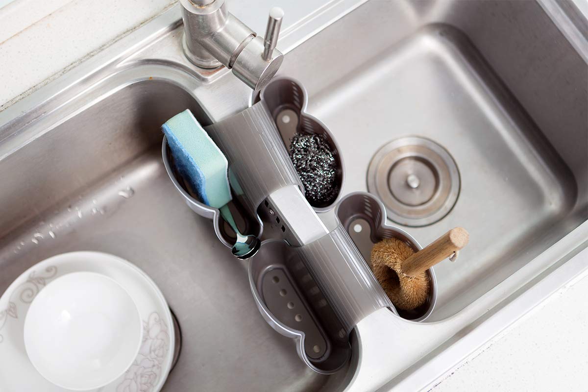Eunion Plastic Sink Caddy Organizer - Sponge, Soap & Pen Holder for Kitchen Faucet or Desk | Space-Saving Bathroom & Office Storage Solution