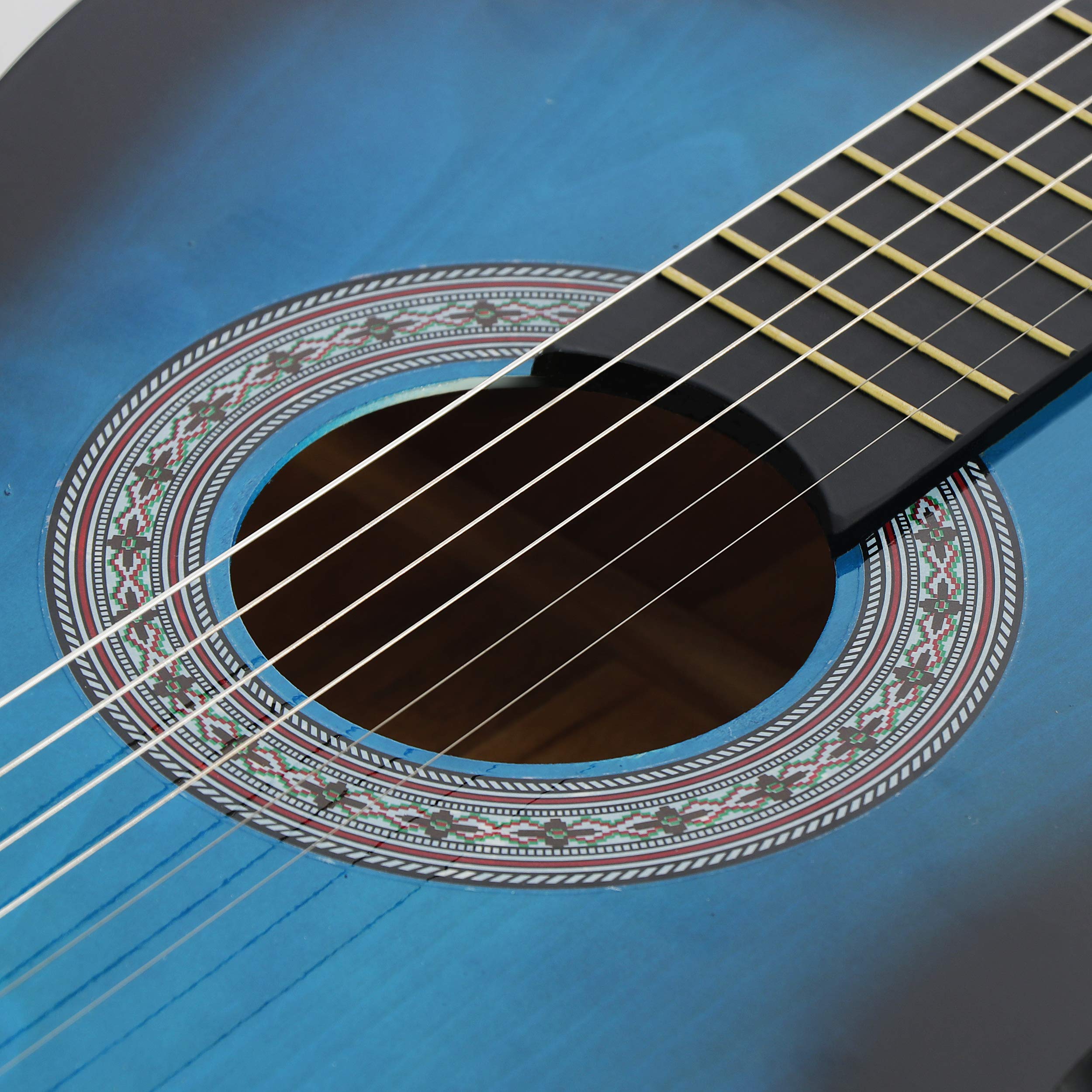 38-inch Kids Beginner Wood Acoustic Guitar Right-Handed with Pitch Pipe, Gig Bag, Extra Nylon Strings & Pick - Perfect for Kids, Girls, Boys & Beginners (Blue) - Ideal for Music Lessons, Home Practice & Gift Giving