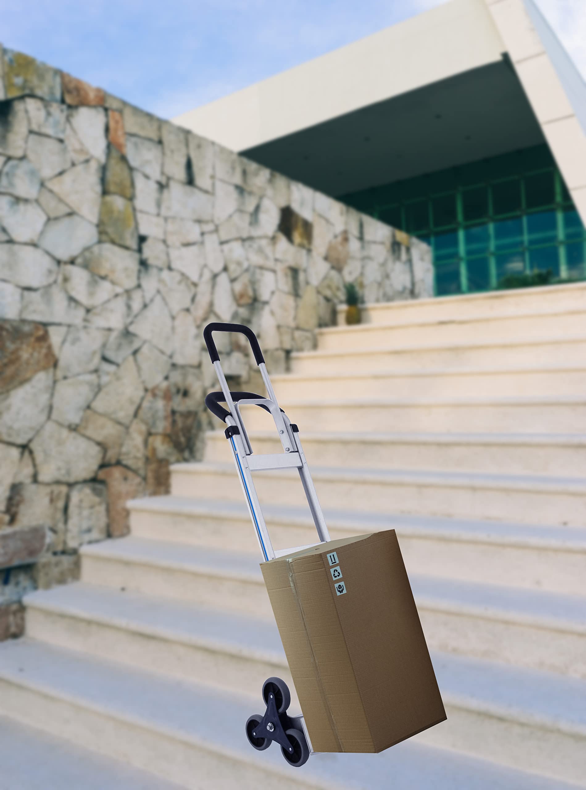 Heavy Duty 550 LBS Aluminum Stair Climbing Hand Truck - 60 Inch Hand Cart Dolly for Moving Appliances, Furniture & Heavy Loads Up Stairs - Warehouse & Home Use
