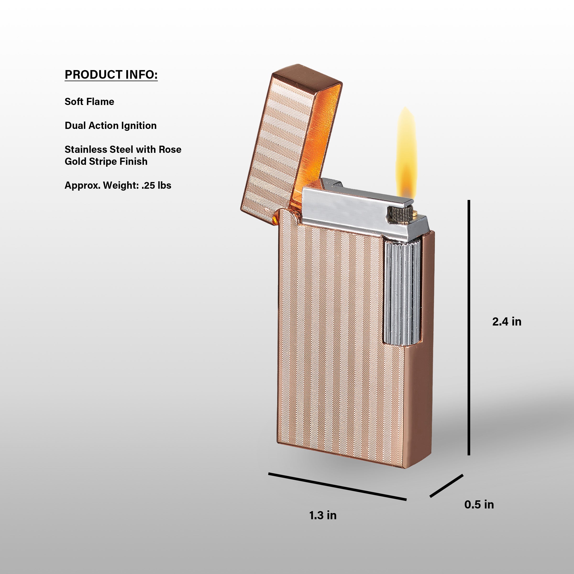 Visol Zebra Soft Flame Butane Lighter - Windproof Refillable Rose Gold Lighter for Cigars, Candles & Outdoor Use