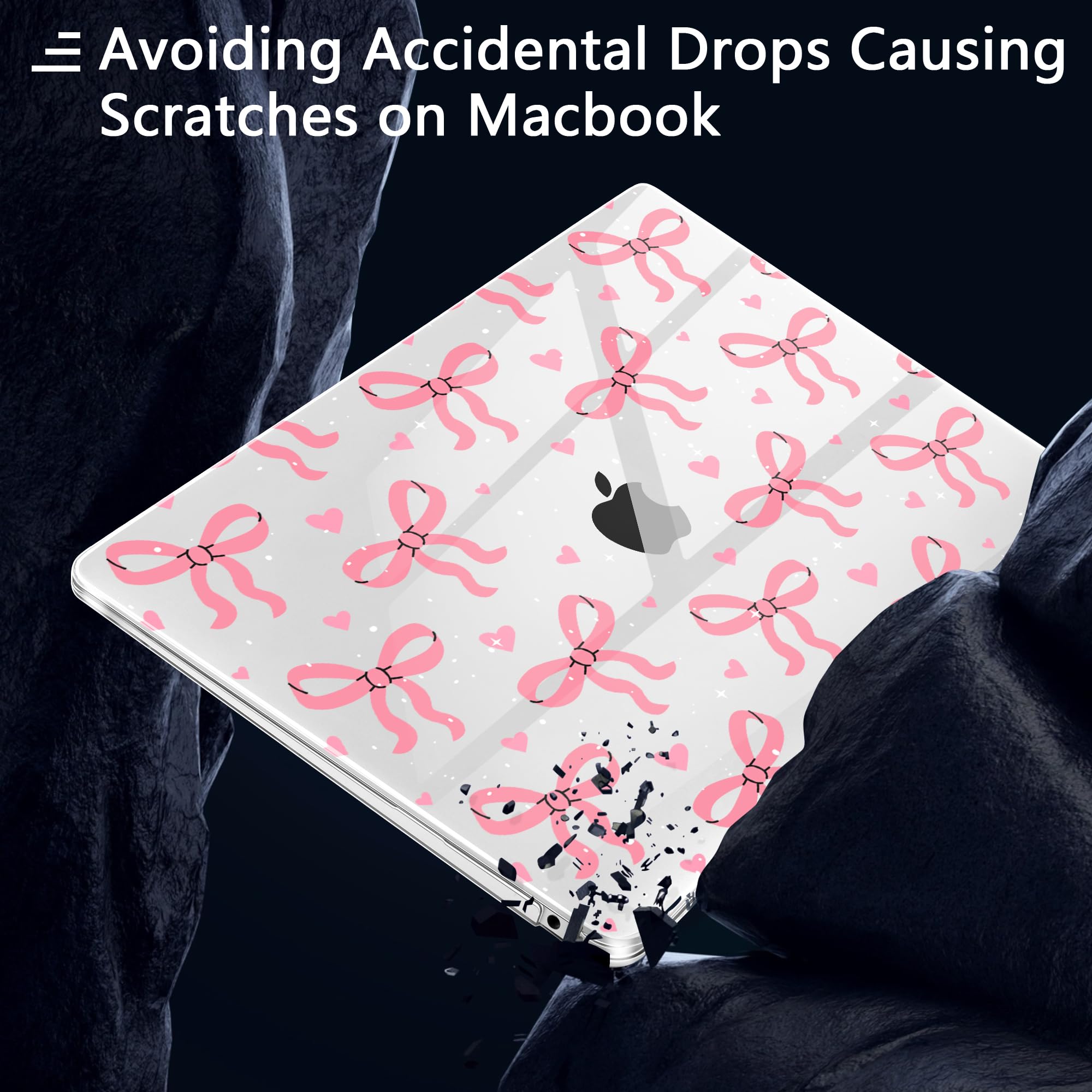 MEEgoodo Crystal Clear Hard Shell Case for MacBook Pro 13 inch (M2/M1, A2338/A2251/A2289, 2020-2022) - Flexible Plastic Protective Cover with Pink Bows | Perfect for Office, Travel & School Use